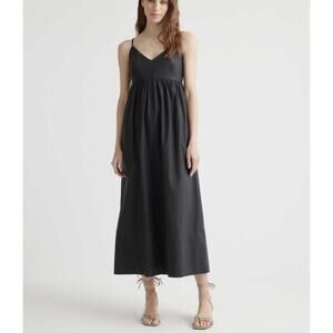 Quince Maxi Dress Women 100% Organic Cotton Sleeveless Pockets Navy Blue Wedding
